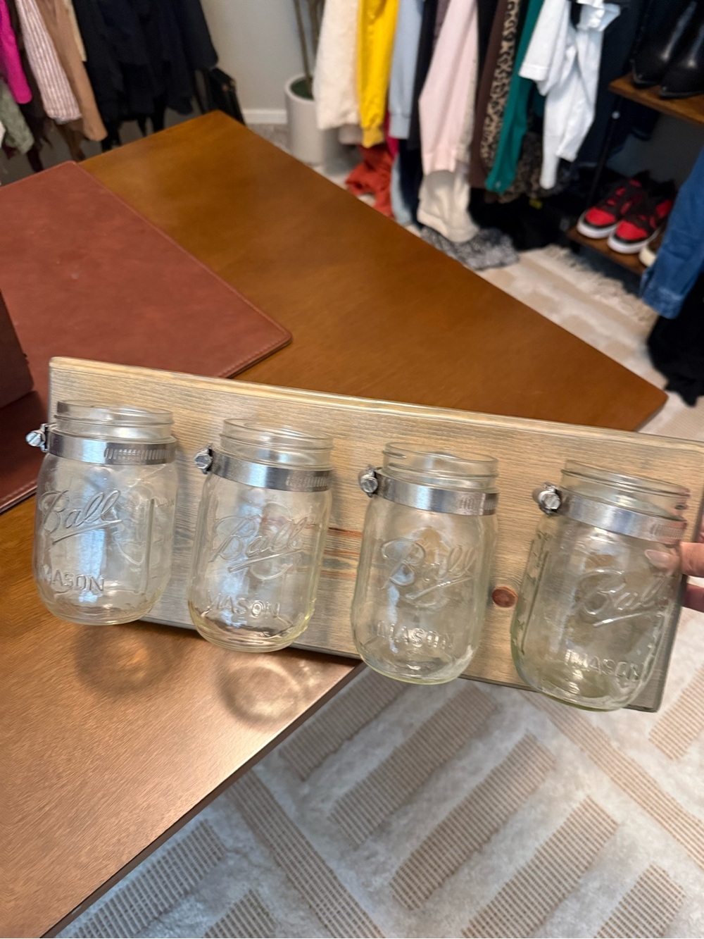 Mason Jar Wall Sconce - Clear Glass with Wood Mount